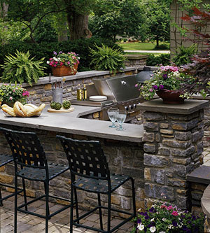 enjoy eating home grown produce in an outdoor kitchen